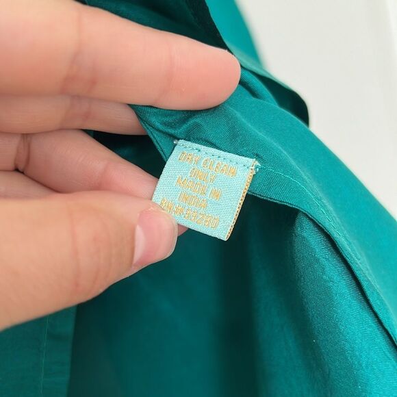 Emerald Green Leaves of Grass Mini Dress with Gold Embroidery - Picture 8 of 9